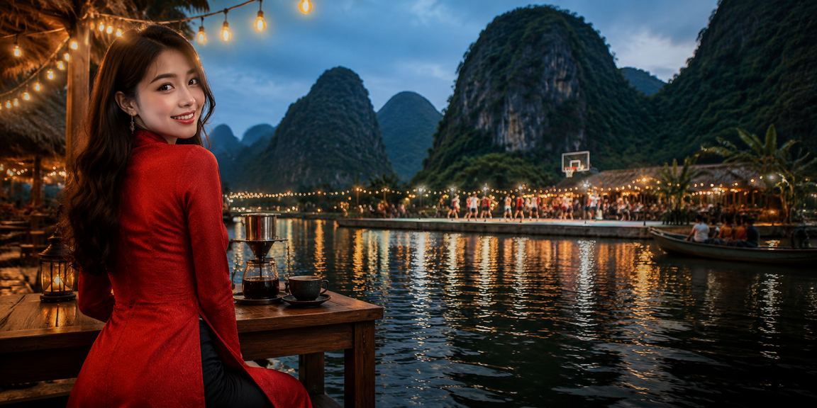 Người dùng Ninh Bình theo dõi kèo thể thao trên điện thoại trong trang phục áo dài