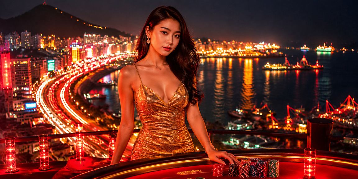 Bầu không khí casino neon về đêm tại Vũng Tàu với ánh đèn sáng rực trên bàn cược